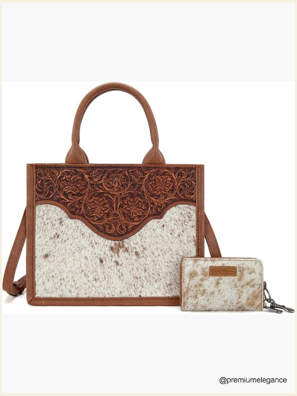 Western Tote Bag Hair On Cowhide Floral Tooled Handbag